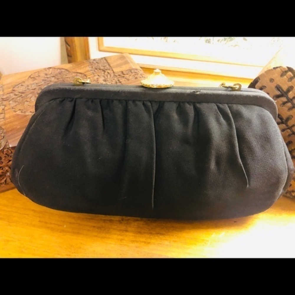 Vintage Black Gold Cloth Clasp Clutch Purse